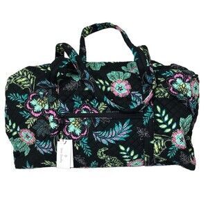 Vera Bradley Lay Flat Travel Duffel Island Garden 23 Inches Black Floral NWT